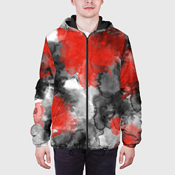 Куртка с капюшоном мужская Черно-красная абстрактная текстура акварели, цвет: 3D-черный — фото 2