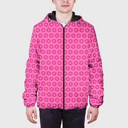 Куртка с капюшоном мужская Розовые цветочки - паттерн из ромашек, цвет: 3D-черный — фото 2