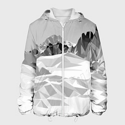 Куртка с капюшоном мужская Полигональные стилизованные горы - вершина, цвет: 3D-белый