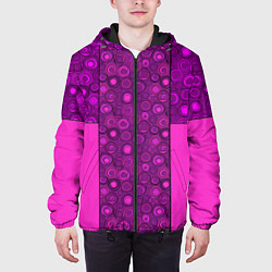 Куртка с капюшоном мужская Розовый комбинированный неоновый узор, цвет: 3D-черный — фото 2