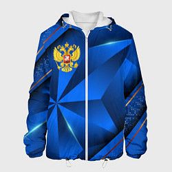 Мужская куртка Герб РФ на синем объемном фоне