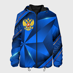 Мужская куртка Герб РФ на синем объемном фоне