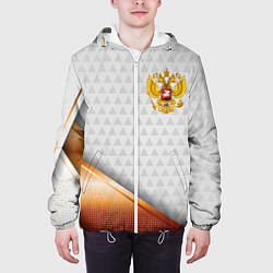 Куртка с капюшоном мужская Герб РФ с золотой вставкой, цвет: 3D-белый — фото 2