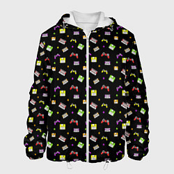 Куртка с капюшоном мужская 90s pattern on black, цвет: 3D-белый