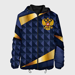 Мужская куртка Золотой герб России на объемном синим фоне
