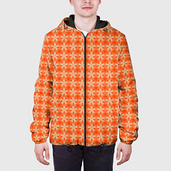 Куртка с капюшоном мужская Цветочки на оранжевом фоне, цвет: 3D-черный — фото 2