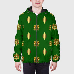 Куртка с капюшоном мужская Золото узоры на зеленом фоне, цвет: 3D-черный — фото 2
