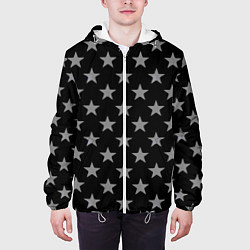 Куртка с капюшоном мужская Звездный фон черный, цвет: 3D-белый — фото 2