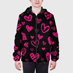 Куртка с капюшоном мужская Розовые сердца, цвет: 3D-черный — фото 2