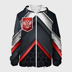 Куртка с капюшоном мужская Герб России на объемном фоне, цвет: 3D-белый