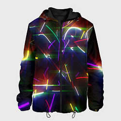 Куртка с капюшоном мужская Разноцветные неоновые линии, цвет: 3D-черный