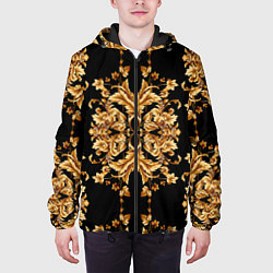 Куртка с капюшоном мужская Золотая гжель модные цветы, цвет: 3D-черный — фото 2