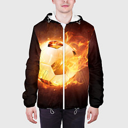 Куртка с капюшоном мужская Футбольный мяч огонь, цвет: 3D-белый — фото 2