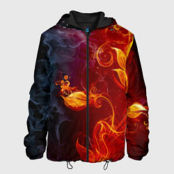 Куртка с капюшоном мужская Огненный цветок с дымом, цвет: 3D-черный