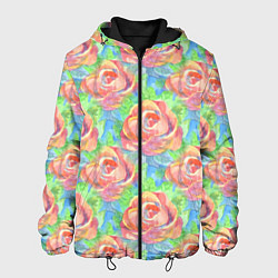 Куртка с капюшоном мужская Алые розы акварель, цвет: 3D-черный
