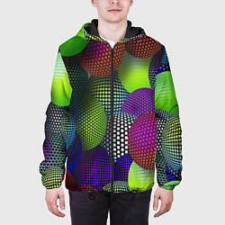Куртка с капюшоном мужская Трехмерные разноцветные шары, цвет: 3D-черный — фото 2