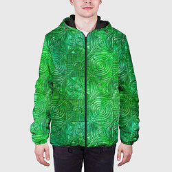 Куртка с капюшоном мужская Узорчатый зеленый стеклоблок имитация, цвет: 3D-черный — фото 2