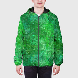 Куртка с капюшоном мужская Узорчатый зеленый стеклоблок имитация, цвет: 3D-черный — фото 2