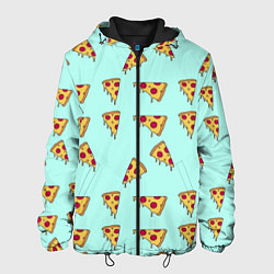 Куртка с капюшоном мужская Куски пиццы на голубом фоне, цвет: 3D-черный