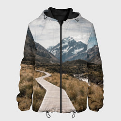 Куртка с капюшоном мужская Дорога посреди поля в горах, цвет: 3D-черный