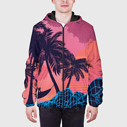 Куртка с капюшоном мужская Человек отдыхает в гамаке под пальмами, цвет: 3D-черный — фото 2