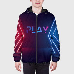 Куртка с капюшоном мужская Play неоновые буквы и красно синие полосы, цвет: 3D-черный — фото 2