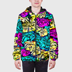 Куртка с капюшоном мужская Психоделические манулы, цвет: 3D-черный — фото 2