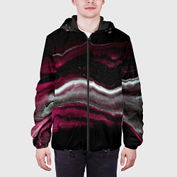 Куртка с капюшоном мужская Розовые и белые волны песка в абстракции, цвет: 3D-черный — фото 2