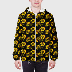 Куртка с капюшоном мужская Хохломская роспись цветы на чёрном фоне, цвет: 3D-белый — фото 2