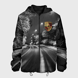 Куртка с капюшоном мужская Порше - зимняя дорога, цвет: 3D-черный