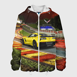 Куртка с капюшоном мужская Chevrolet Corvette на гоночной трассе, цвет: 3D-белый