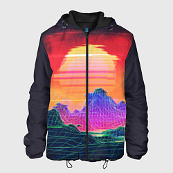 Мужская куртка Синтвейв неоновые горы на закате