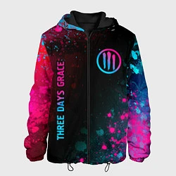 Куртка с капюшоном мужская Three Days Grace - neon gradient: надпись, символ, цвет: 3D-черный