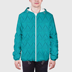 Куртка с капюшоном мужская Вязание ромбиком, цвет: 3D-белый — фото 2