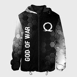 Мужская куртка God of War glitch на темном фоне: надпись, символ
