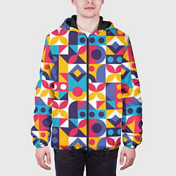 Куртка с капюшоном мужская Геометрический орнамент Паттерн, цвет: 3D-черный — фото 2