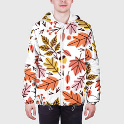 Куртка с капюшоном мужская Осенний паттерн - листья, цвет: 3D-белый — фото 2