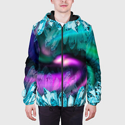 Куртка с капюшоном мужская Кристаллы и северное сияние, цвет: 3D-черный — фото 2