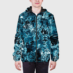 Куртка с капюшоном мужская Гранж - абстрактные синие разводы, цвет: 3D-черный — фото 2