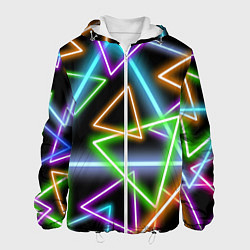Куртка с капюшоном мужская Неоновые треугольники - текстура, цвет: 3D-белый