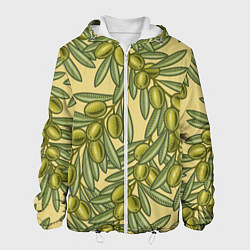 Куртка с капюшоном мужская Винтажные ветви оливок, цвет: 3D-белый