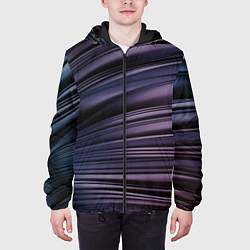 Куртка с капюшоном мужская Волнообразные фиолетовые паттерны, цвет: 3D-черный — фото 2