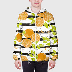 Куртка с капюшоном мужская Апельсины на чёрно-белом фоне, цвет: 3D-белый — фото 2