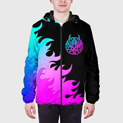 Куртка с капюшоном мужская Disturbed неоновый огонь, цвет: 3D-черный — фото 2