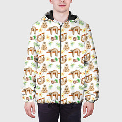 Куртка с капюшоном мужская Ленивцы паттерн, цвет: 3D-черный — фото 2