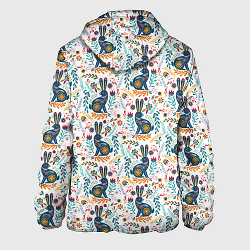 Мужская куртка Новогодний паттерн - Кролики и веточки / 3D-Черный – фото 2