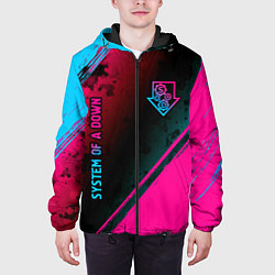 Куртка с капюшоном мужская System of a Down - neon gradient: надпись, символ, цвет: 3D-черный — фото 2