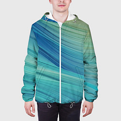 Куртка с капюшоном мужская Абстрактные синезелёные волны, цвет: 3D-белый — фото 2