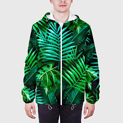 Куртка с капюшоном мужская Тропические растения - текстура, цвет: 3D-белый — фото 2