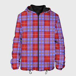 Куртка с капюшоном мужская Ткань Шотландка красно-синяя, цвет: 3D-черный